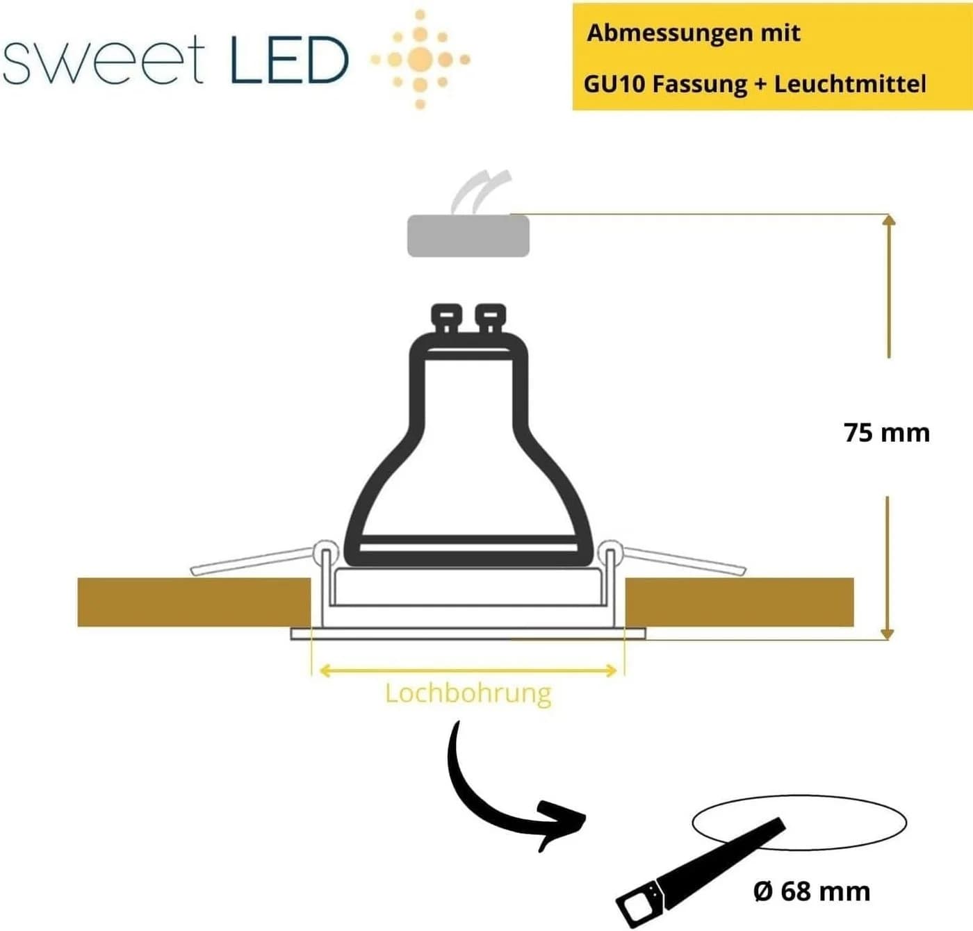 Sweet LED 12er Set Einbaustrahler GU10 5W 230V Weiß Schwenkbar 3000K - Bild 5
