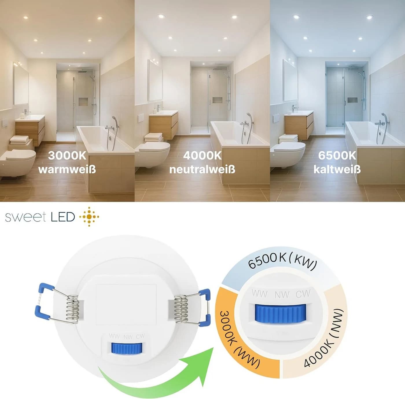 Sweet LED LED Einbaustrahler 10er Set IP44 CCT 230V Weiß - Bild 3