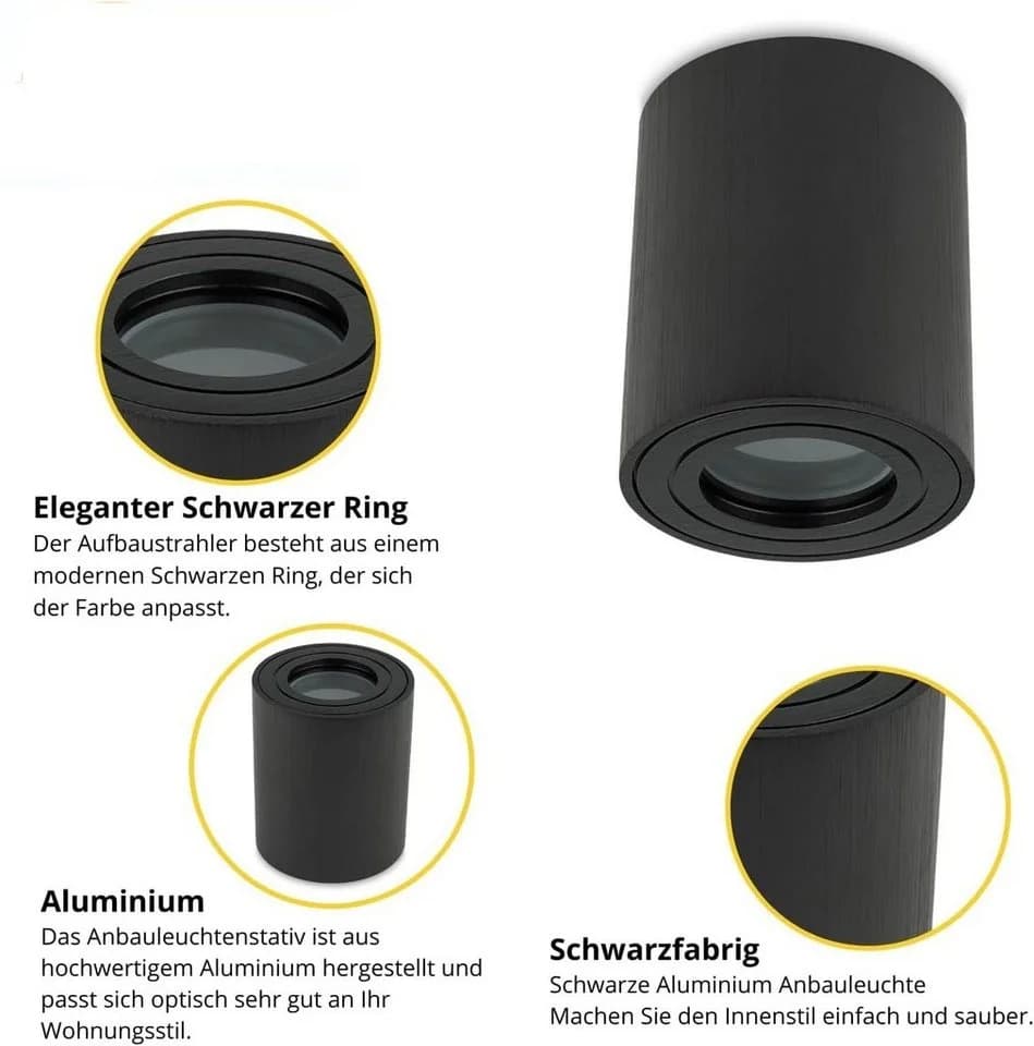 Sweet LED Aufbauleuchte 4er Set IP44 Aluminium Deckenspots Schwarz - Bild 3