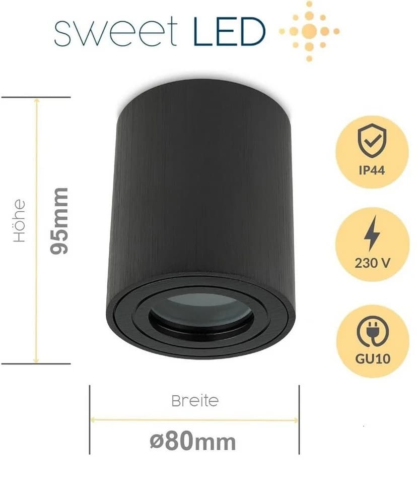 Sweet LED Aufbauleuchte 4er Set IP44 Aluminium Deckenspots Schwarz - Bild 4