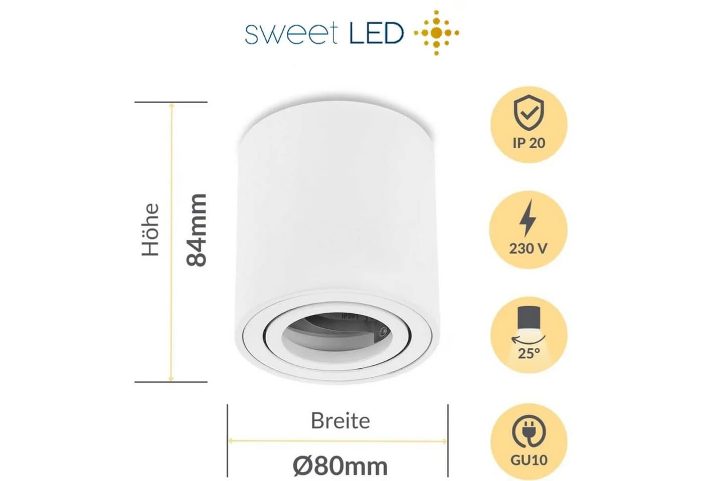 Sweet LED Aufbauleuchte 4er Set Weiß GU10 IP44 Aluminium