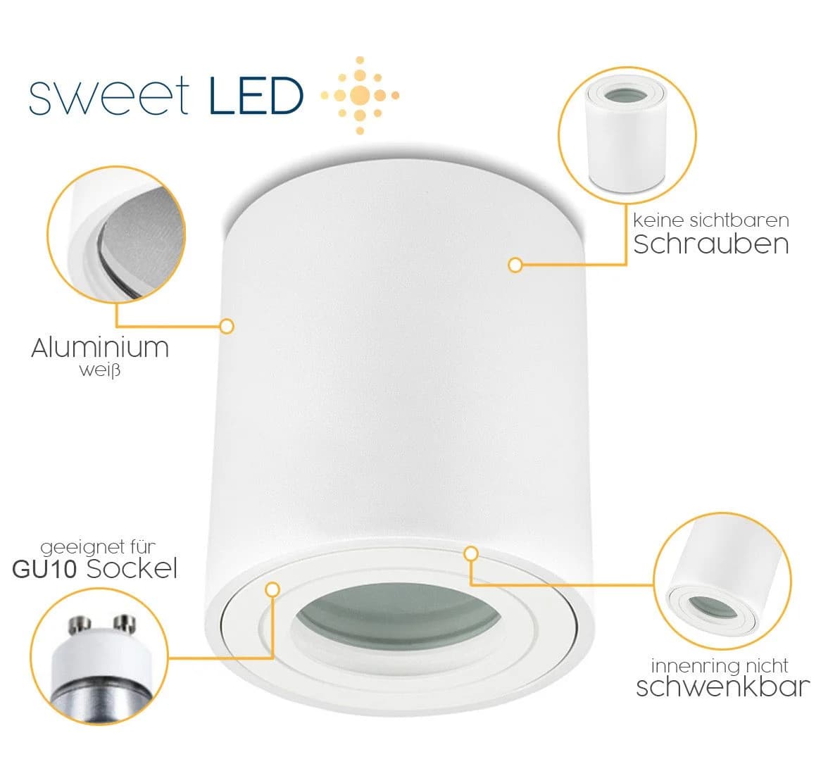 Sweet LED Aufbauleuchte 4er Set Weiß GU10 IP44 Aluminium - Bild 3