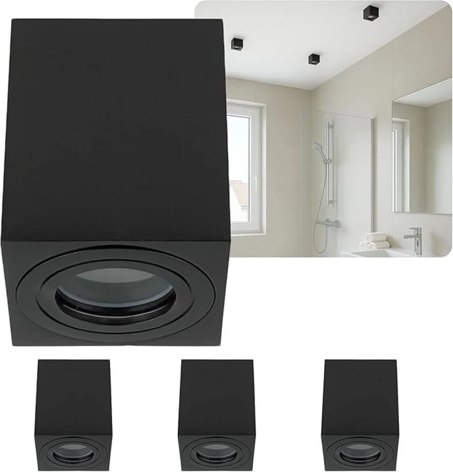 Sweet LED Aufbauleuchte 4er Set GU10 für Bad & Küche IP44 Deckenspots eckig schwarz 230V - Bild 2