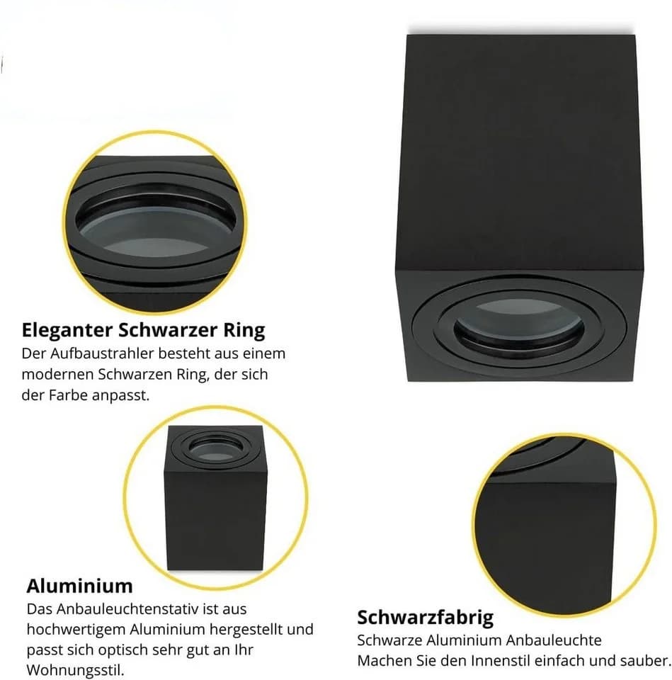 Sweet LED Aufbauleuchte 4er Set GU10 für Bad & Küche IP44 Deckenspots eckig schwarz 230V - Bild 3