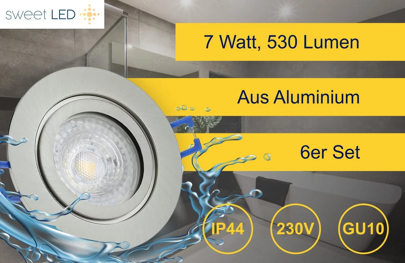 Sweet LED Einbaustrahler 6er Set IP44 Feuchtraum chrom-gebürstet GU10 - Bild 4