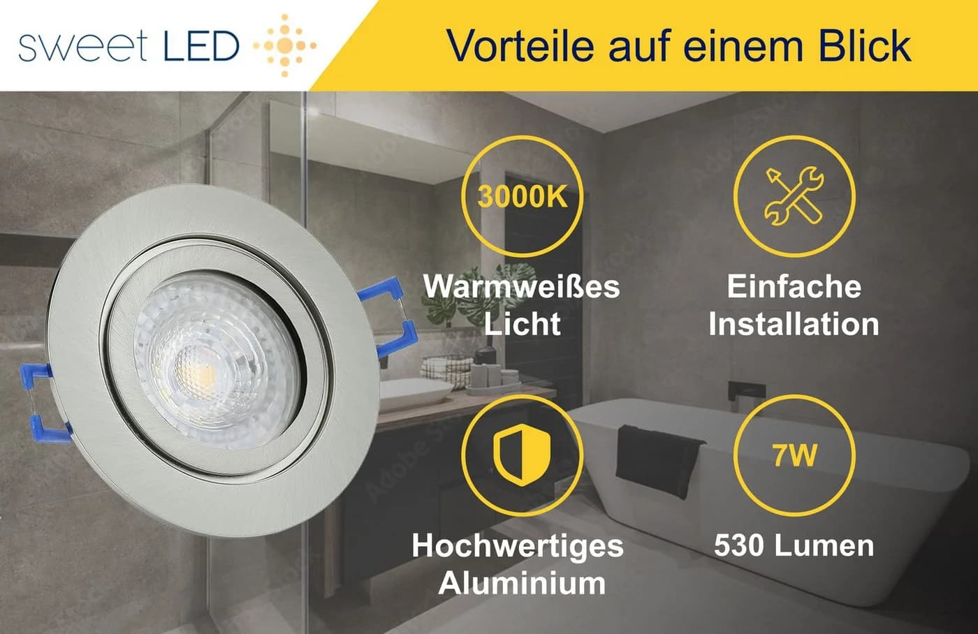 Sweet LED Einbaustrahler 6er Set IP44 Feuchtraum chrom-gebürstet GU10 - Bild 5
