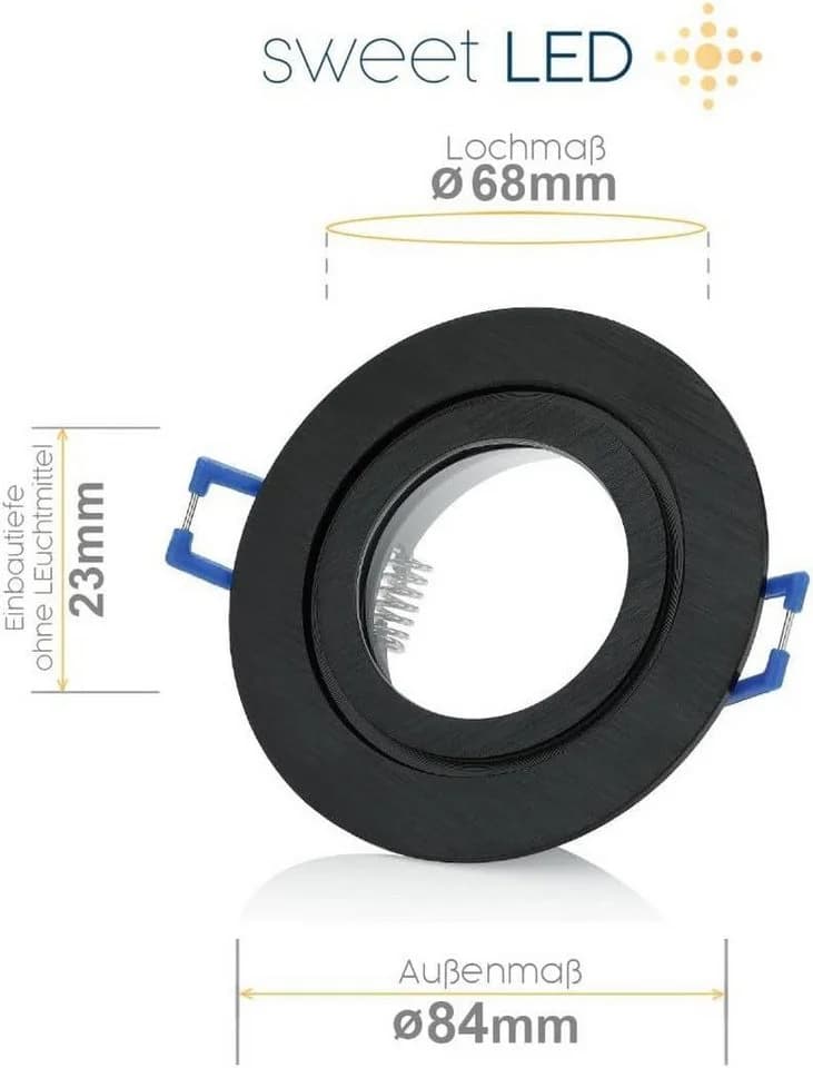 Sweet LED LED Einbaustrahler 6er Set IP44 7W Dimmbar Deckenspots Bad & Küche Schwarz - Bild 3