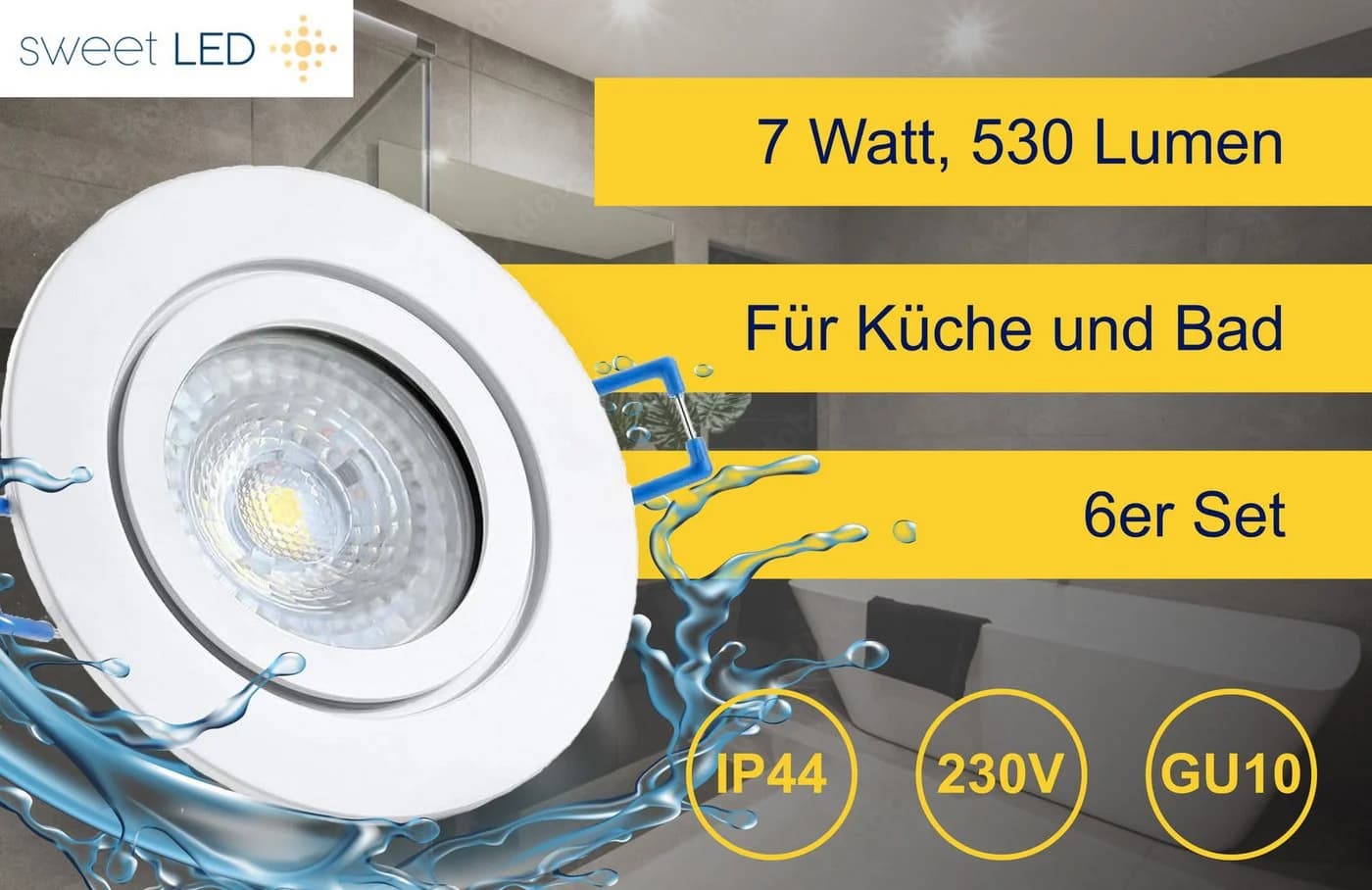 Sweet LED Einbaustrahler 6er Set GU10 dimmbar weiß IP44 - Bild 4