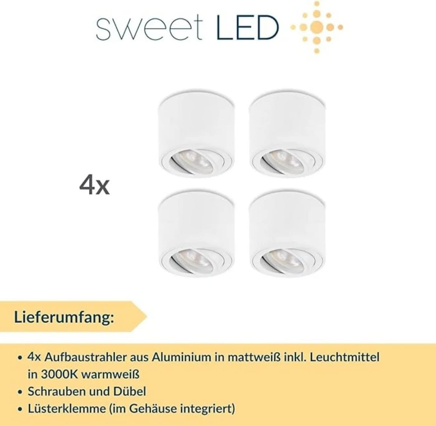 Sweet LED 4er Set Aufbaustrahler flach weiß matt Aluminium schwenkbar - Bild 5