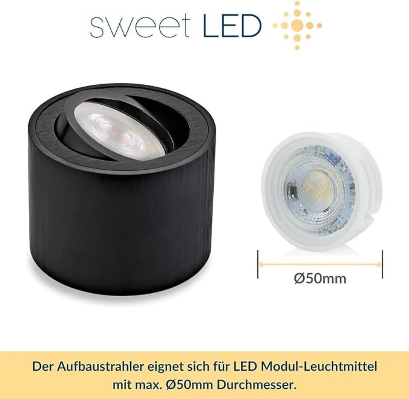 Sweet LED LED Aufbaustrahler 4er Set Schwarz Rund Schwenkbar 5W 230V LED Wechselbar Warmweiß - Bild 4