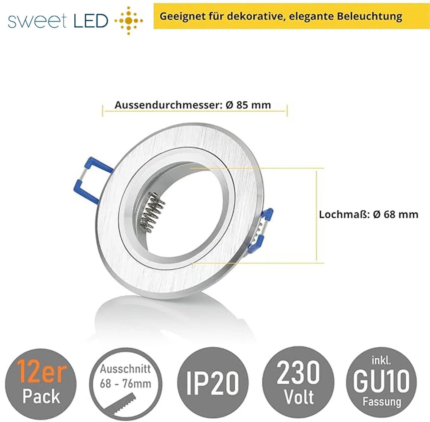 Sweet LED Einbauspots 6er Set GU10 Alu Silber 230V - Bild 3