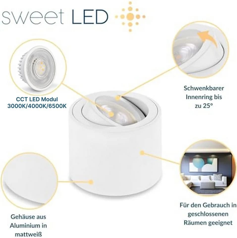 Sweet LED LED Aufbaustrahler 6er Set weiß CCT schwenkbar - Bild 4