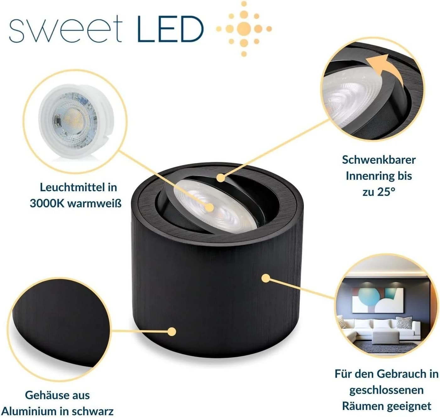 Sweet LED LED Aufbaustrahler 6er Set Warmweiß