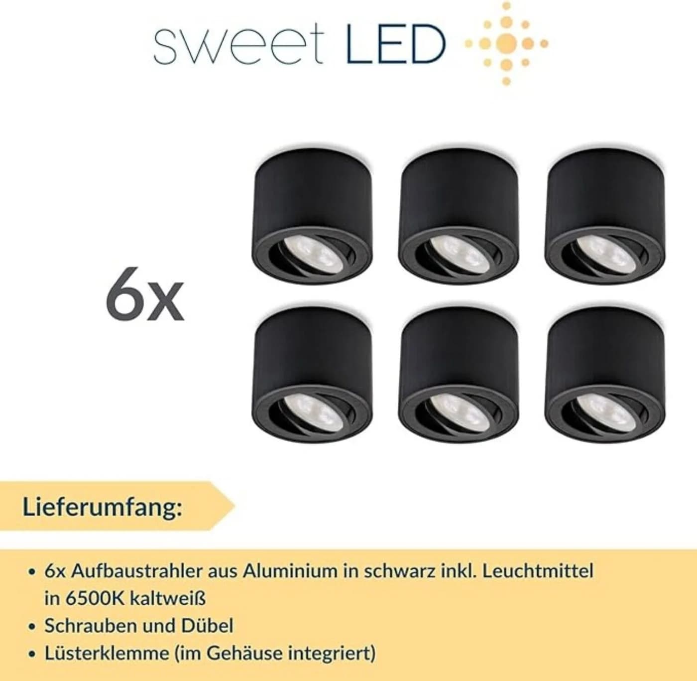 Sweet LED Aufbaustrahler 6er Set Schwarz CCT Schwenkbar - Bild 5