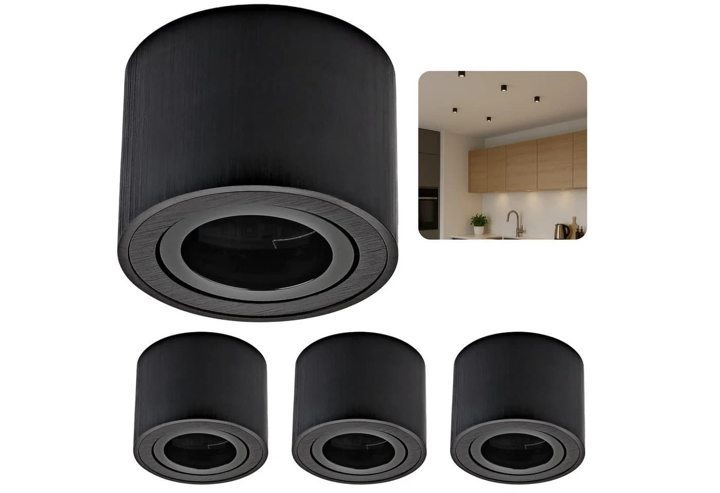 Sweet LED Aufbauleuchte 4er Set Aufbauspots flach 50mm Aluminium 230V schwarz - Bild 2