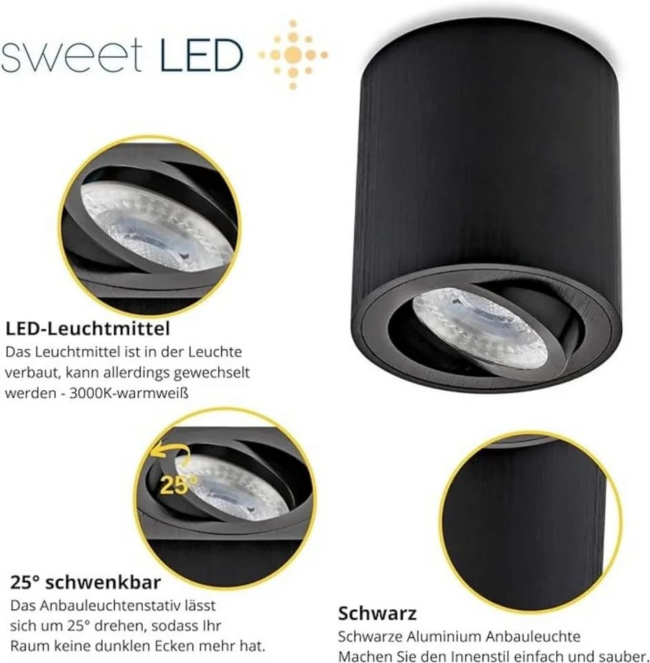 Sweet LED 4er Set Aufbaustrahler GU10 Schwarz Modern