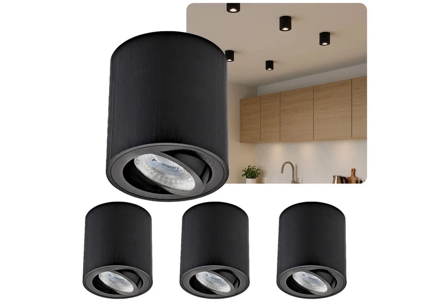 Sweet LED 4er Set Aufbaustrahler GU10 Schwarz Modern - Bild 2