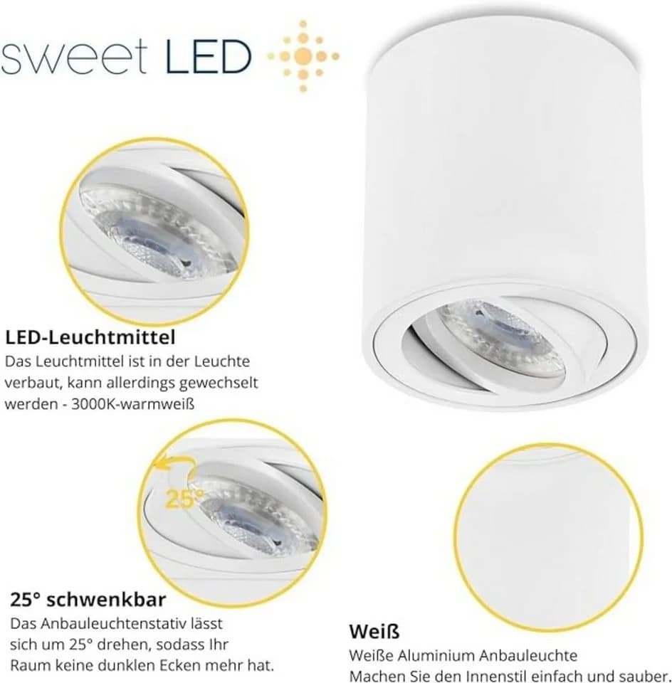 Sweet LED LED Aufbaustrahler 4er Set GU10 Alu Deckenspots 7 W weiß 80x84mm 230 V - Bild 3