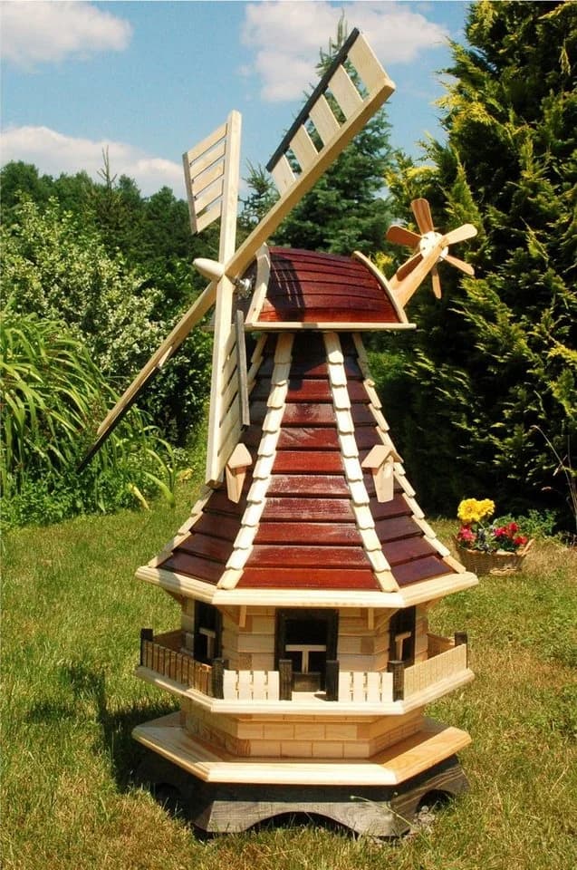DSH DEKO SHOP HANNUSCH Gartenfigur Windmühle Braun Naturholz - Bild 2