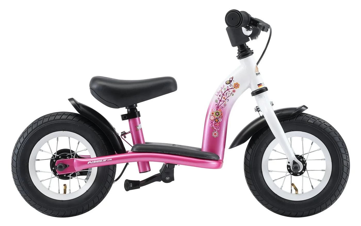 Bikestar Kinderlaufrad Classic Pink/Weiß mit Bremse und Seitenständer