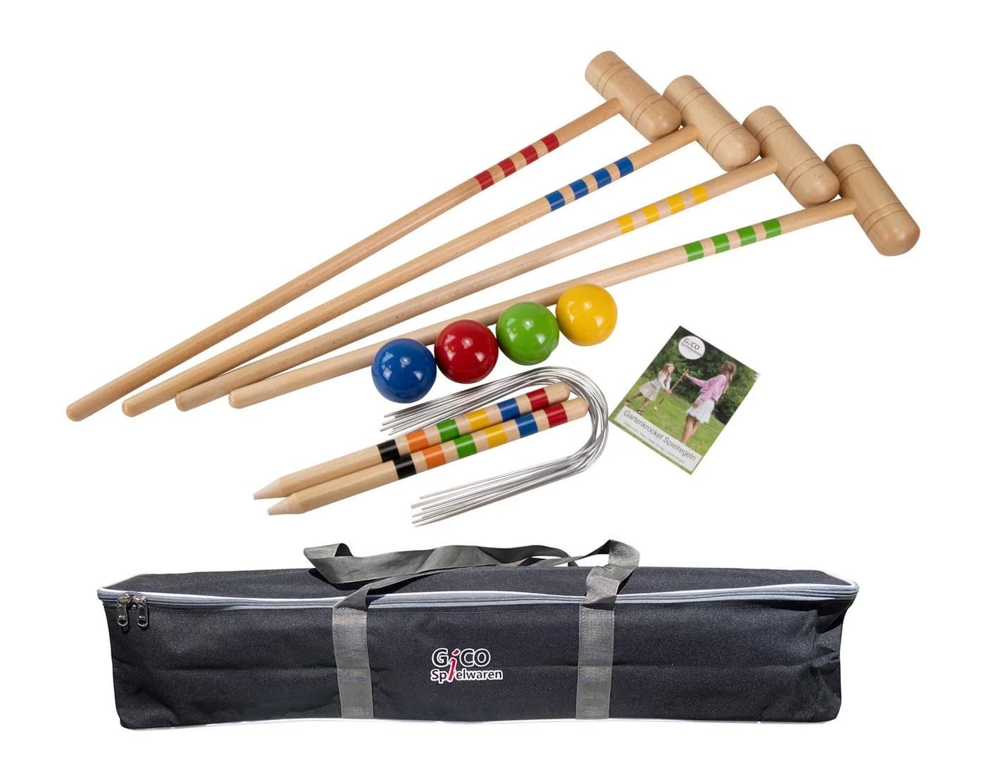 GICO Krocket Set 4 Spieler 80 cm Holz Krocketspiel für den Garten - Bild 2