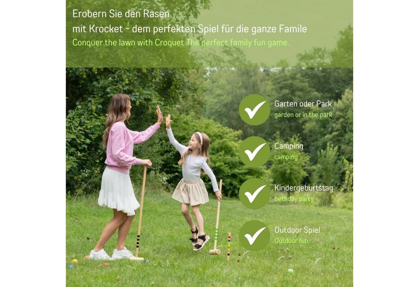 GICO Krocket Set Adult 4 Spieler Massivholz Schläger 100cm - Bild 5