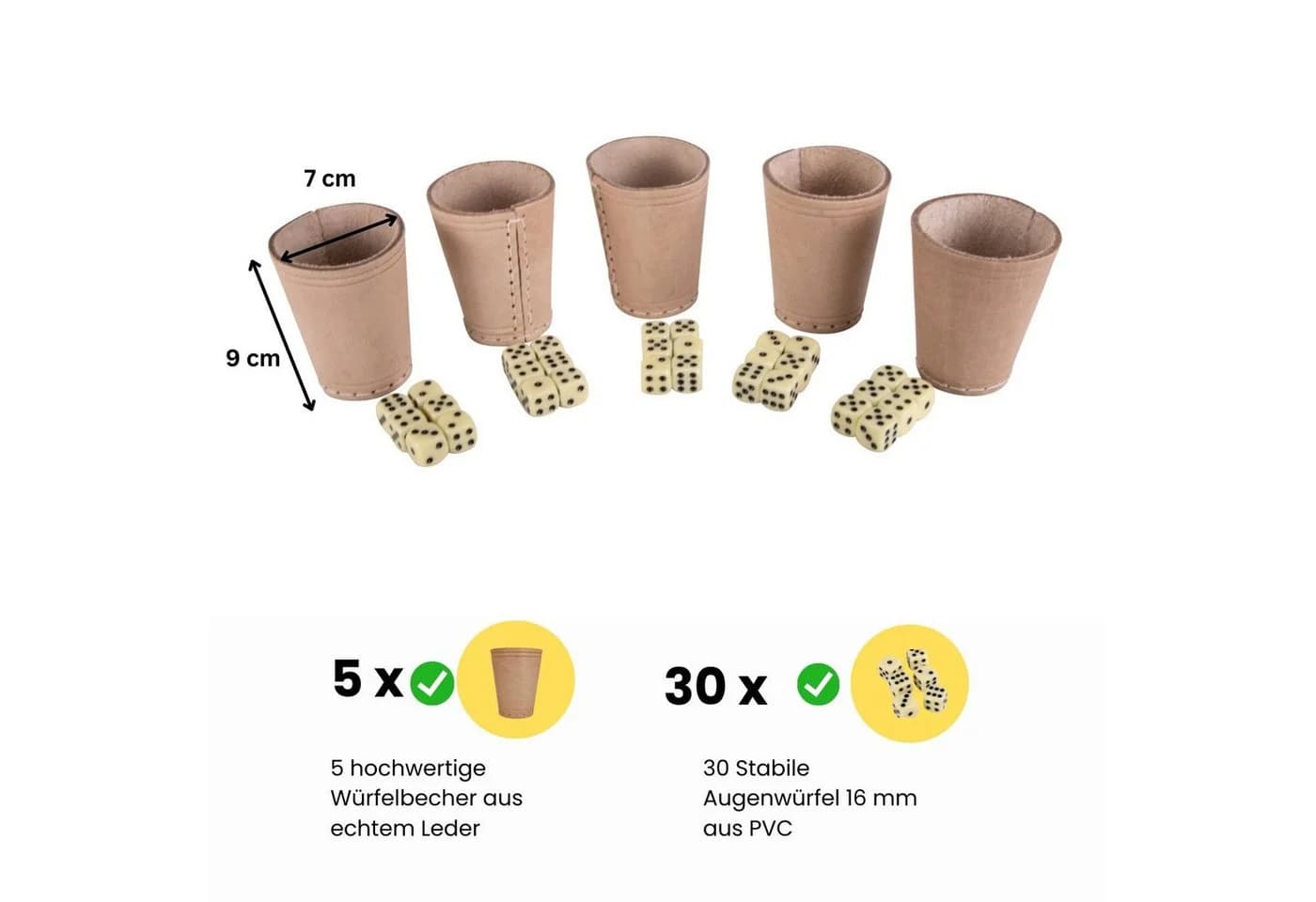 GICO Spielesammlung 5 Würfelbecher Leder mit 30 Würfeln