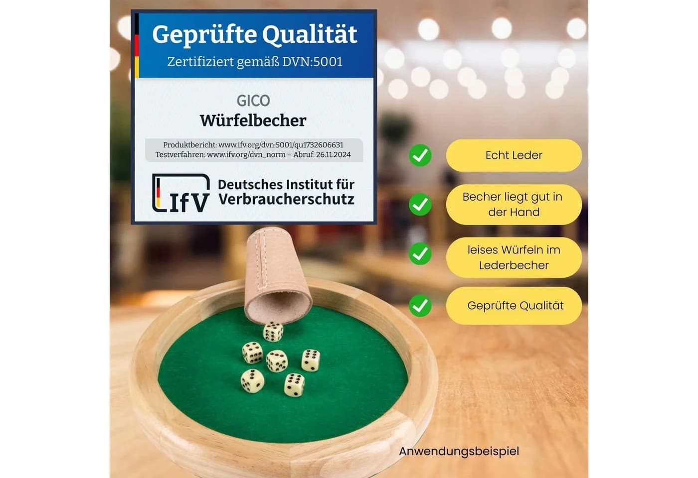 GICO Spielesammlung 5 Würfelbecher Leder mit 30 Würfeln - Bild 3