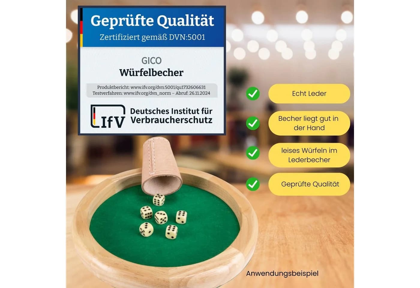GICO Würfelbecher Set Echtes Leder mit 6 Würfeln Standard - Bild 3