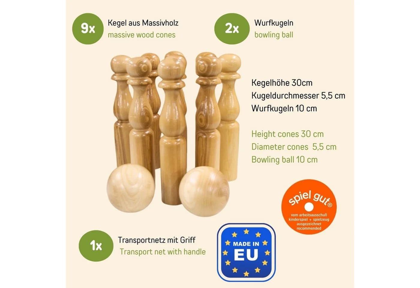GICO Kegelspiel Set Bowling aus Holz