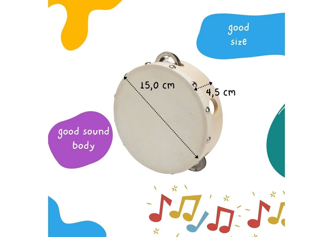 GICO Kinder Tamburin 15cm Holz 4 Schellen - Bild 4