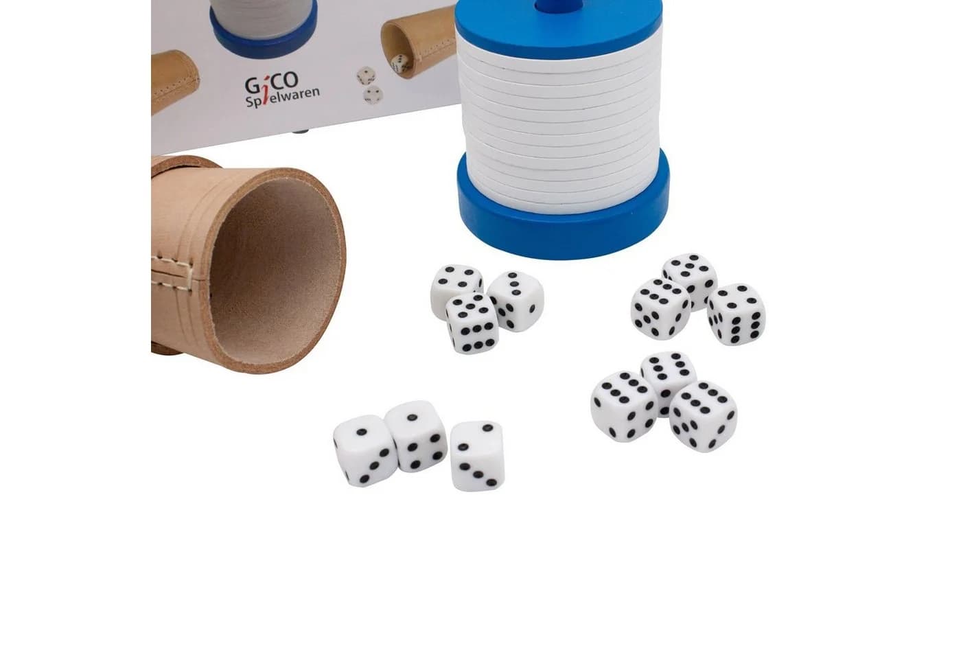 GICO Schocken Spiel Set mit Holzscheiben, Lederbechern und Würfeln
