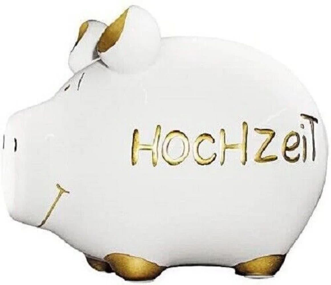 Wurm Spardose Sparschwein "Hochzeit" Keramik Weiß/Gold
