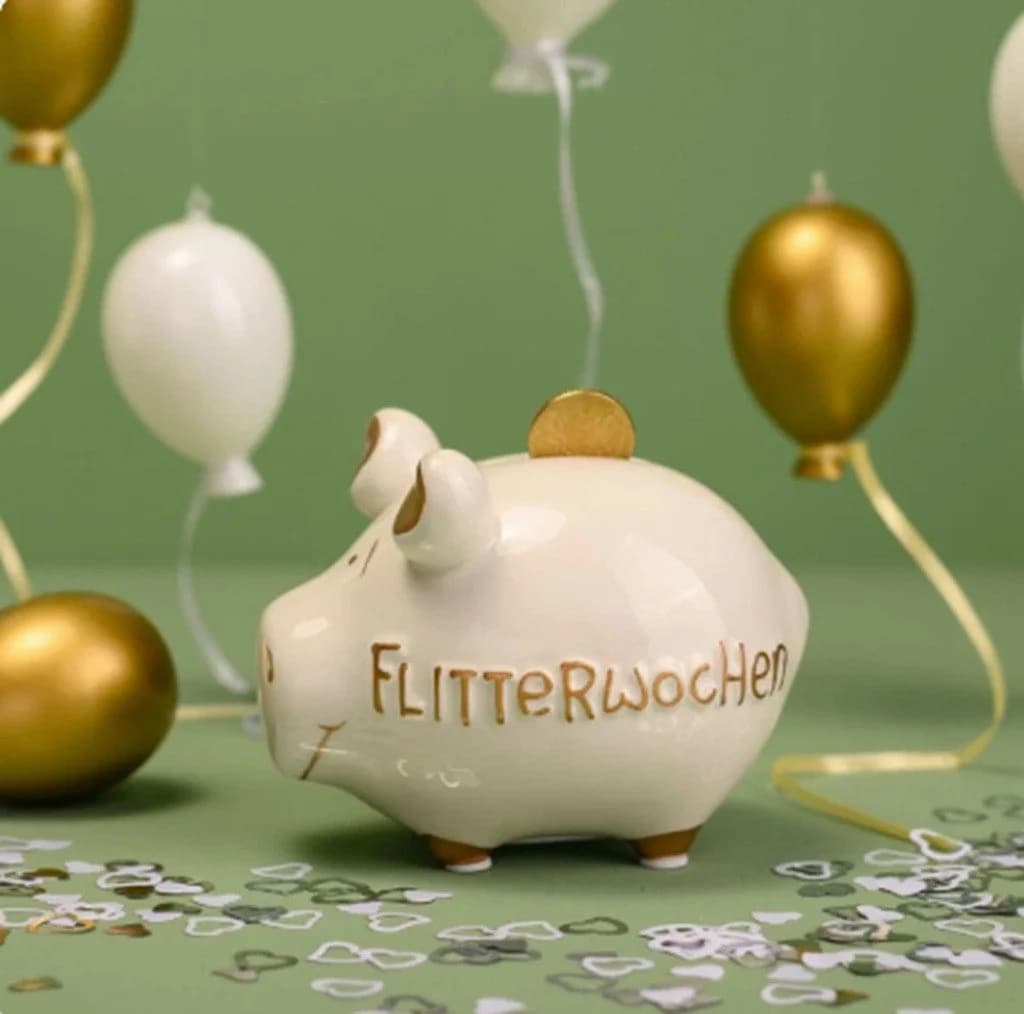 Sparschwein Company Spardose "Flitterwochen" Keramik Weiß/Gold