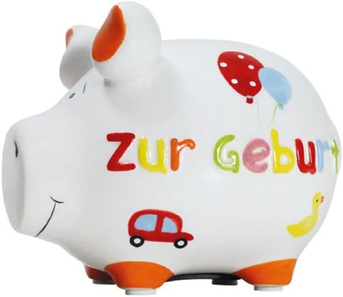 Wurm Spardose KCG Sparschwein "Zur Geburt" Keramik Weiß