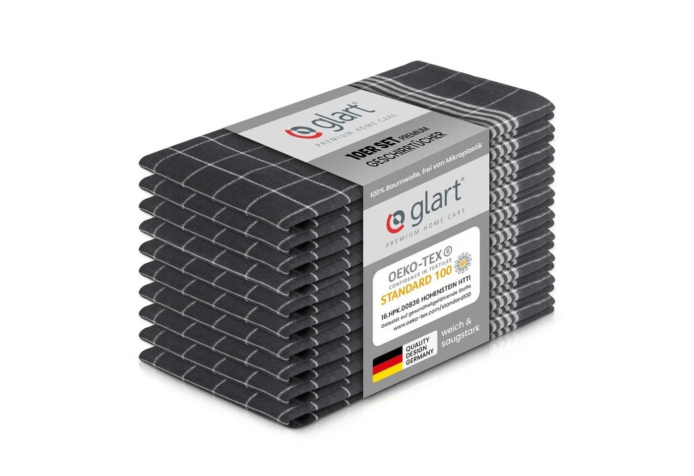 Glart Geschirrtuch 10 St. Grau 100% Baumwolle Saugstark - Bild 2