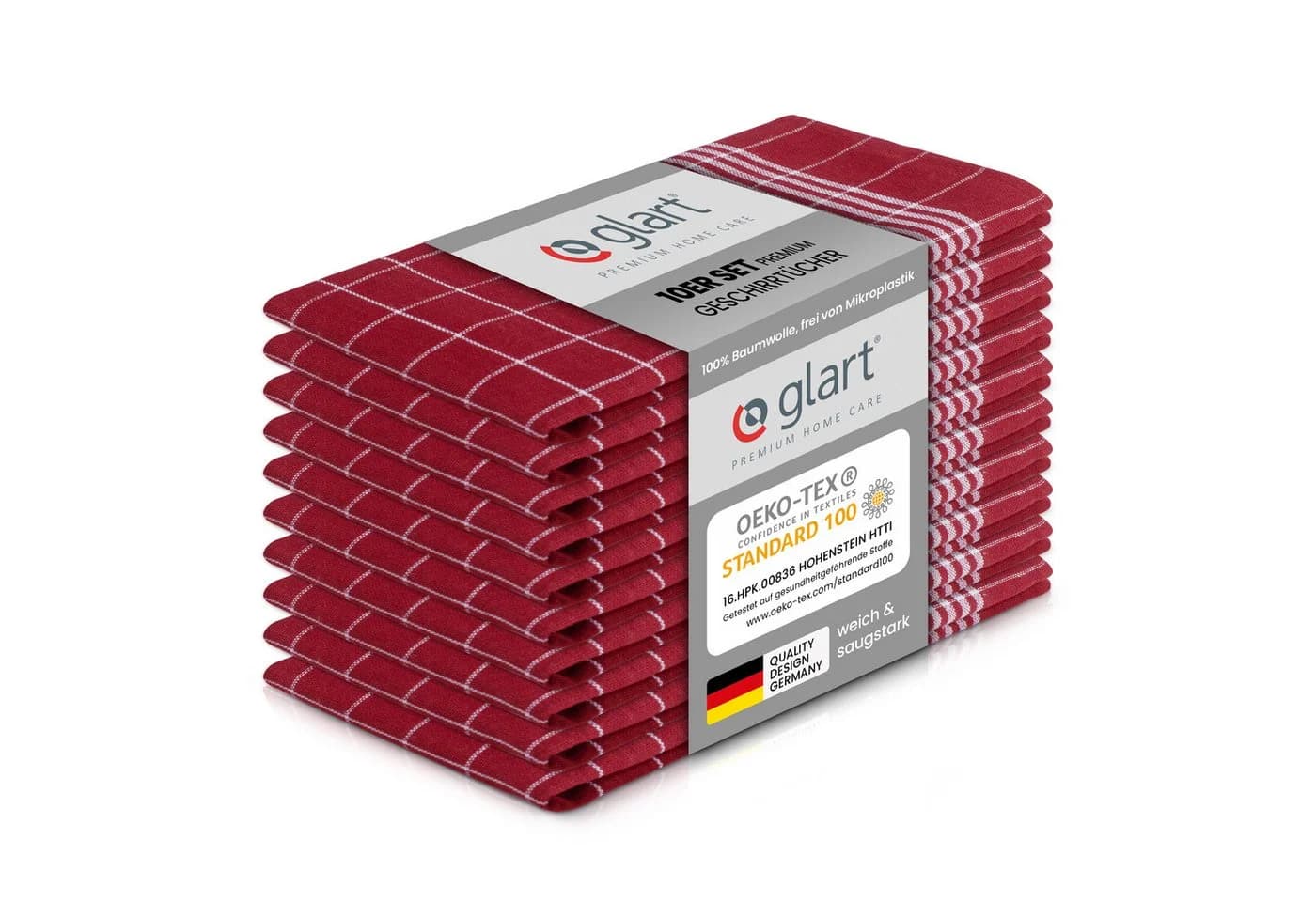 Glart Geschirrtuch 10 St. 50x70 cm 100% Baumwolle Rot - Bild 2