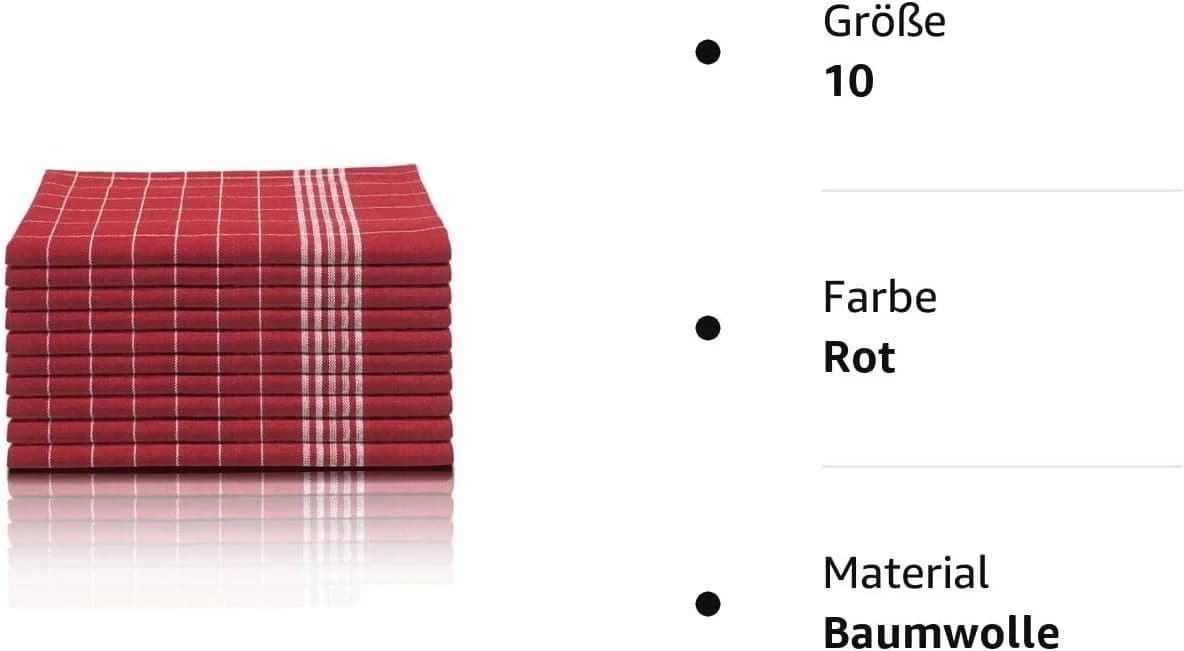 Glart Geschirrtuch 10 St. 50x70 cm 100% Baumwolle Rot - Bild 5