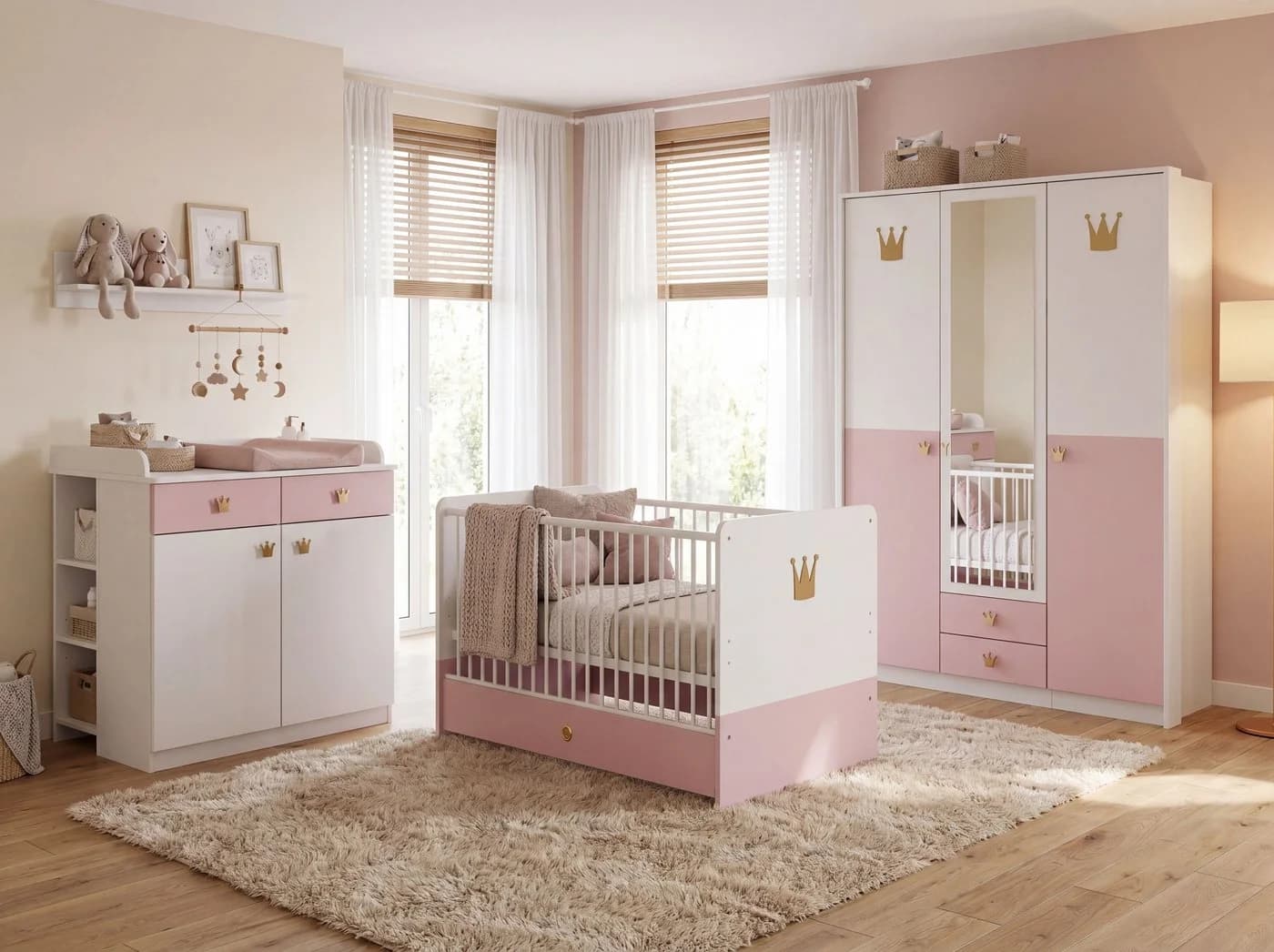 möbel-direkt.de Babyzimmer-Komplettset Cindy in Weiß und Rosé, 7-tlg., Made in Germany, Soft Close, Prinzessinnenzimmer - Bild 2
