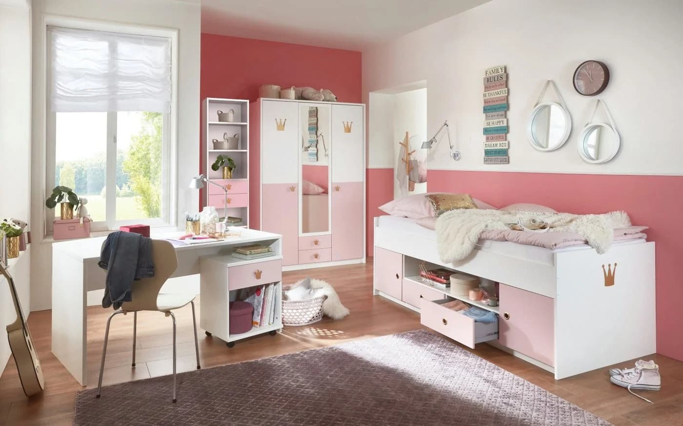 möbel-direkt.de Jugendzimmer-Set Cindy 5-tlg. Weiß/Rosé mit Soft Close - Bild 2