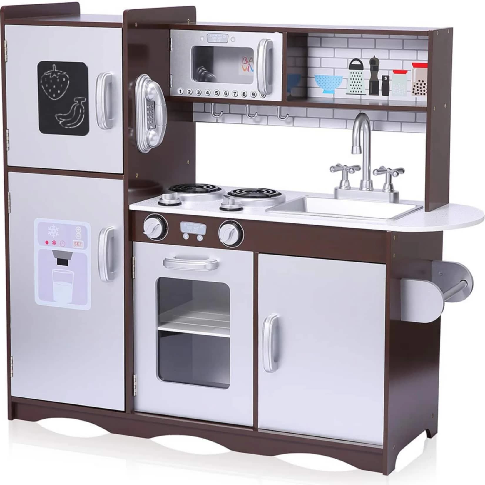 Baby Vivo Kinderküche Holz Braun Spielküche mit Tafel