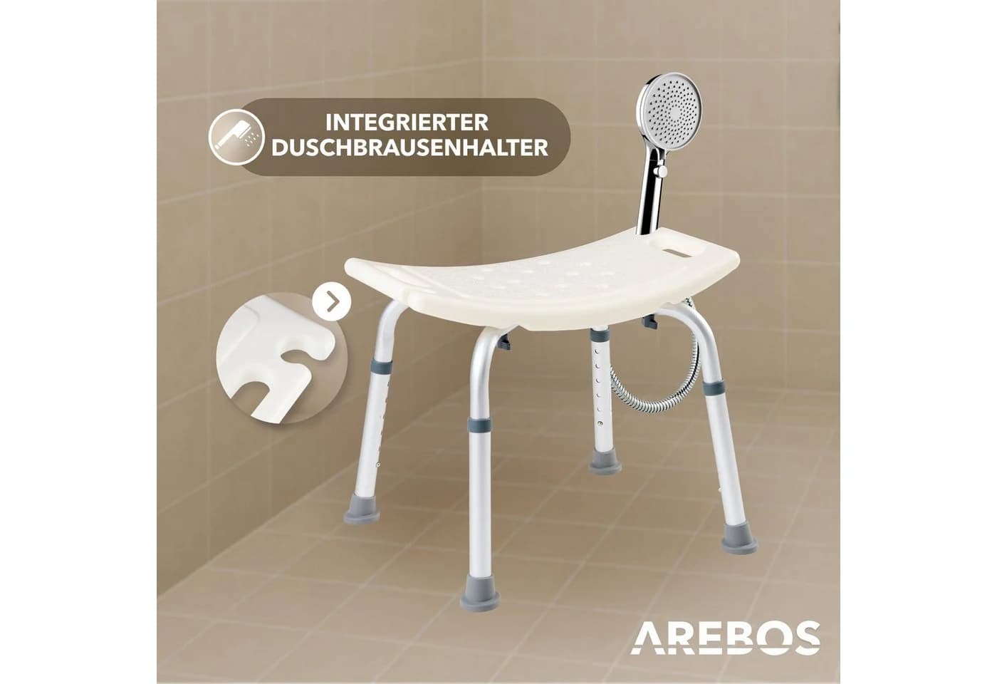Arebos Duschhocker Höhenverstellbar Silber Aluminium-Rahmen - Bild 4