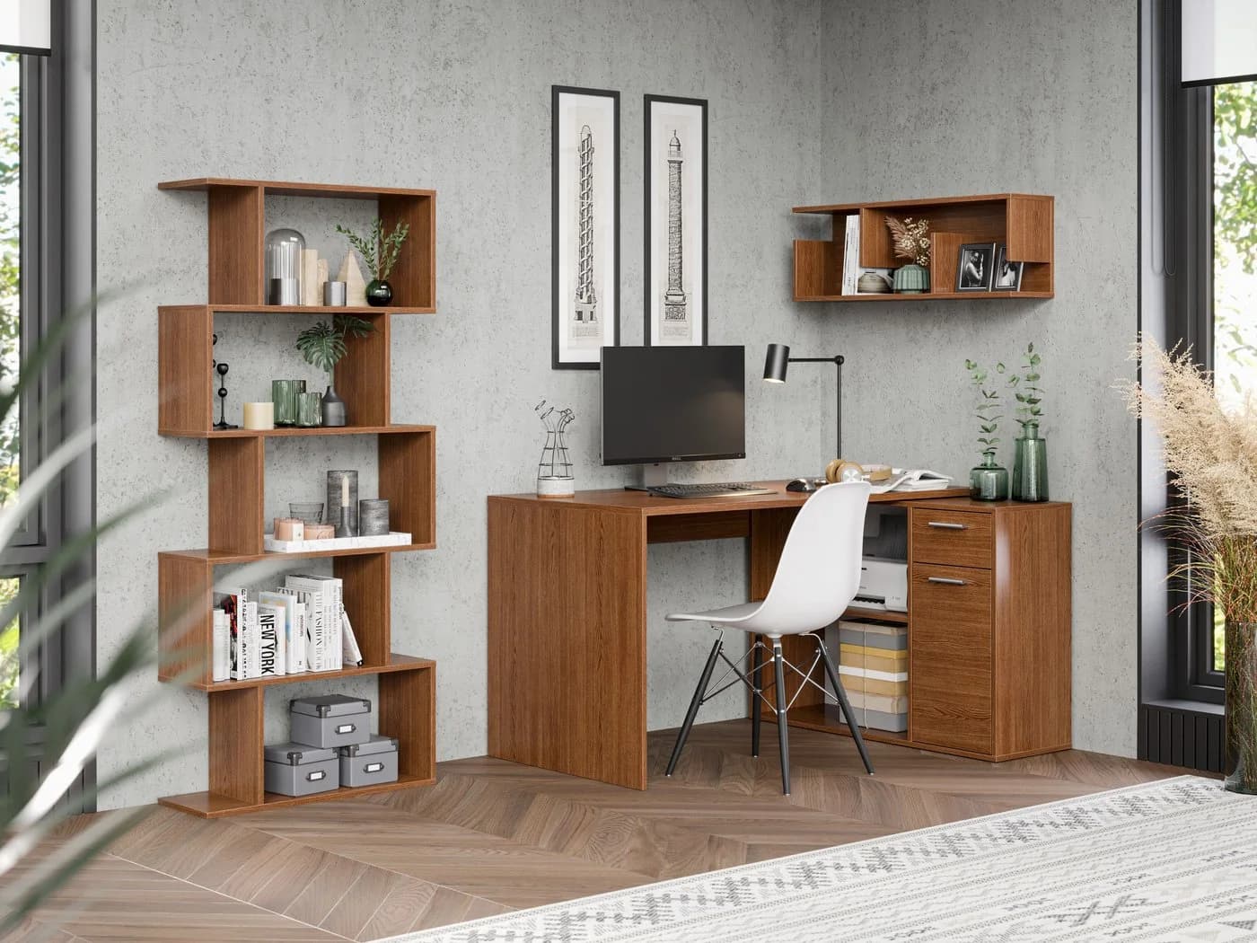RICOO Eckschreibtisch WM083-ER L-Form Braun Holzspanplatte