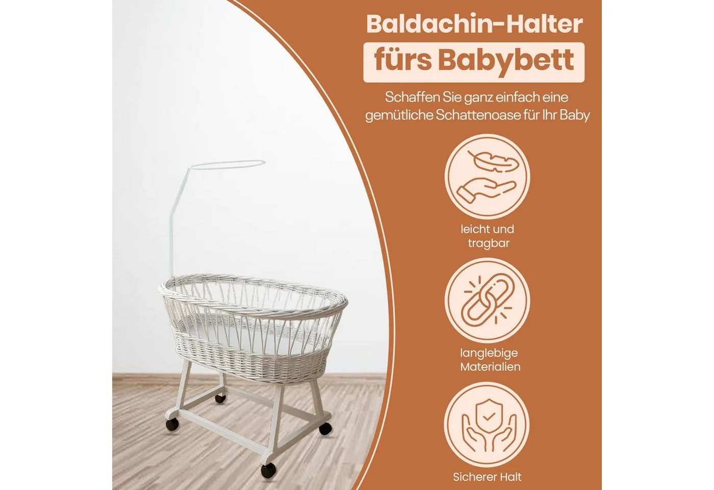 Best for Kids Himmelstange Weiß mit Schraubklemme für Babybett