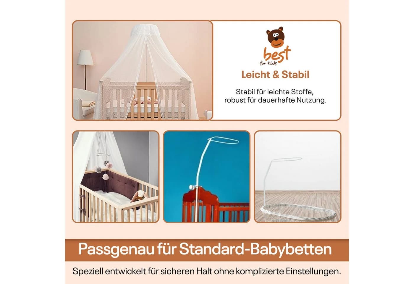 Best for Kids Himmelstange Weiß mit Schraubklemme für Babybett - Bild 5