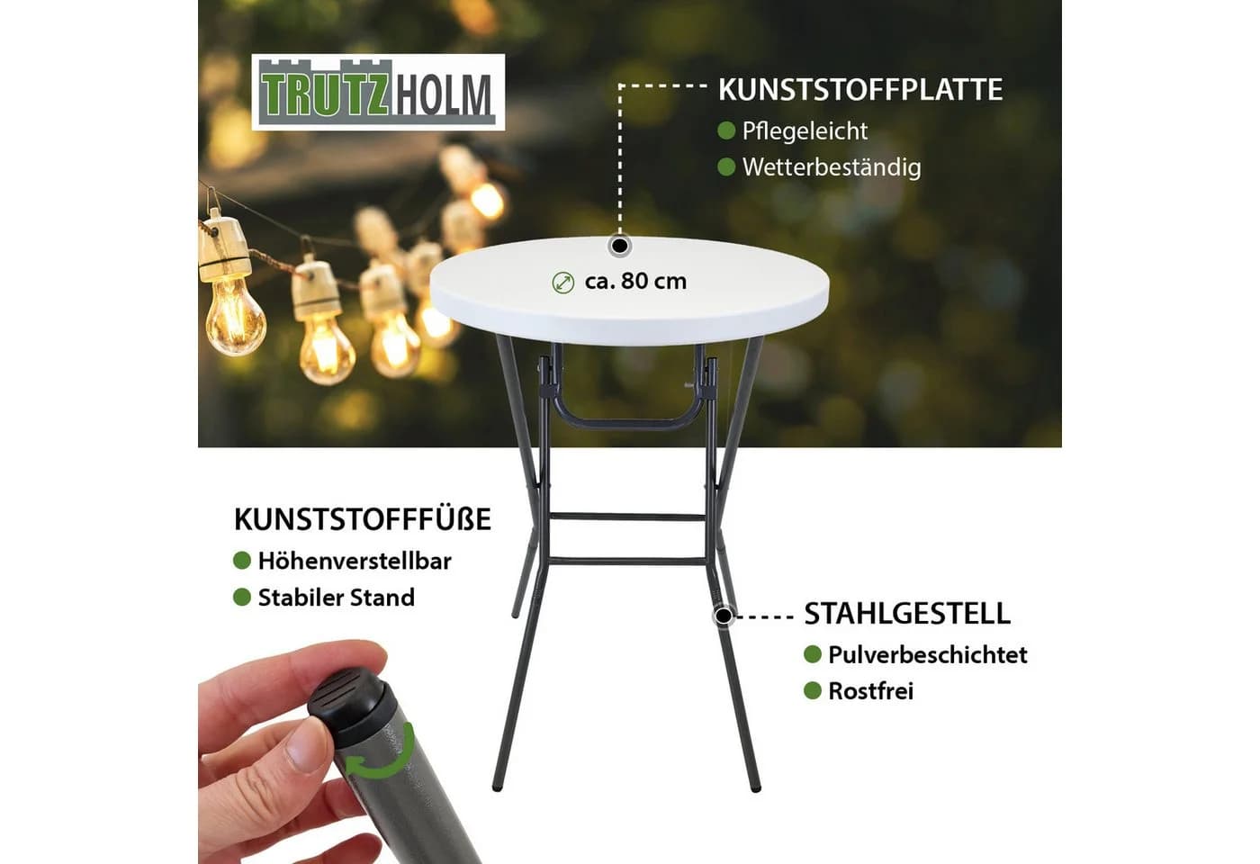 TRUTZHOLM Stehtisch klappbar 80 cm weiß grau