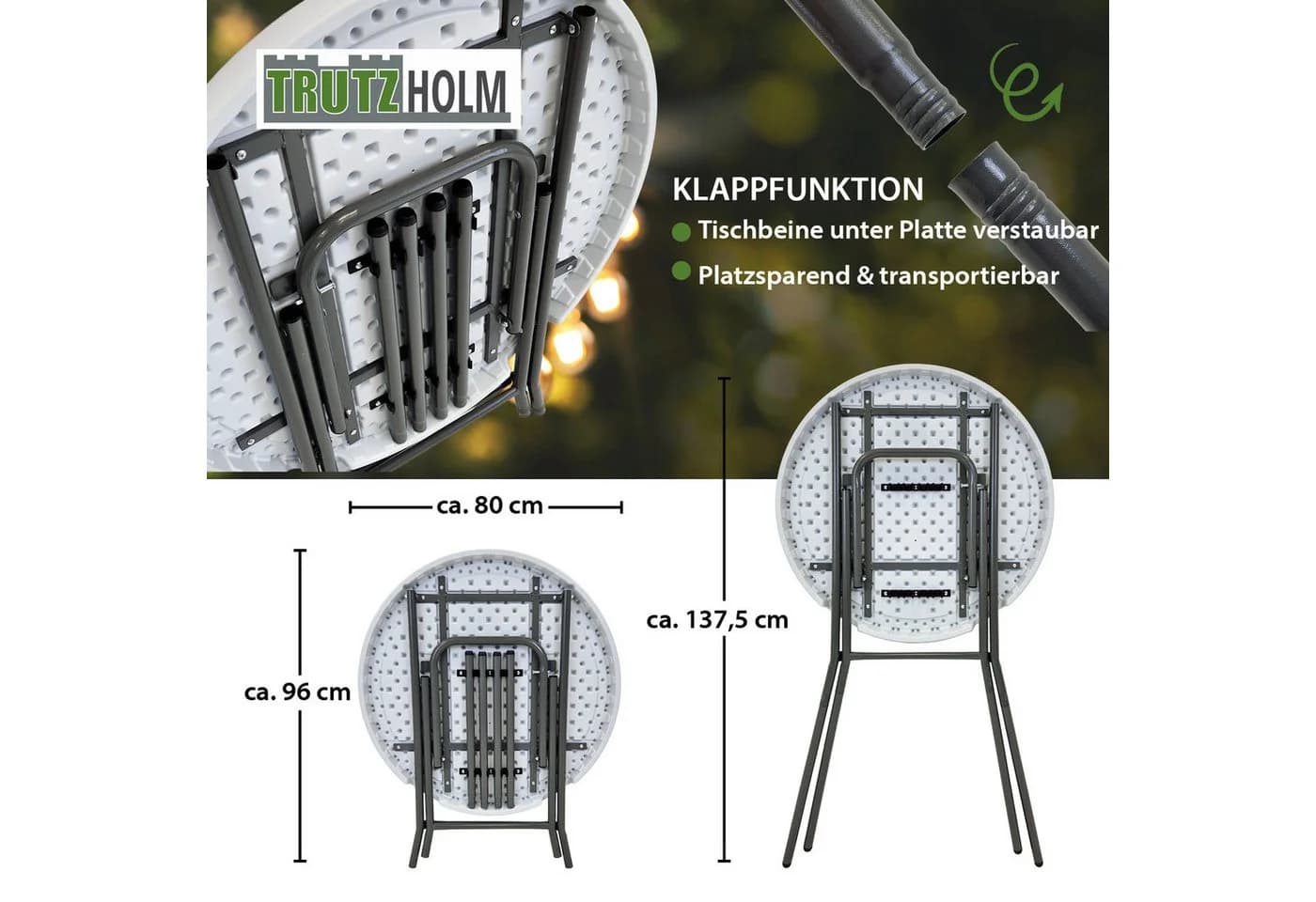 TRUTZHOLM Stehtisch klappbar 80 cm weiß grau - Bild 4