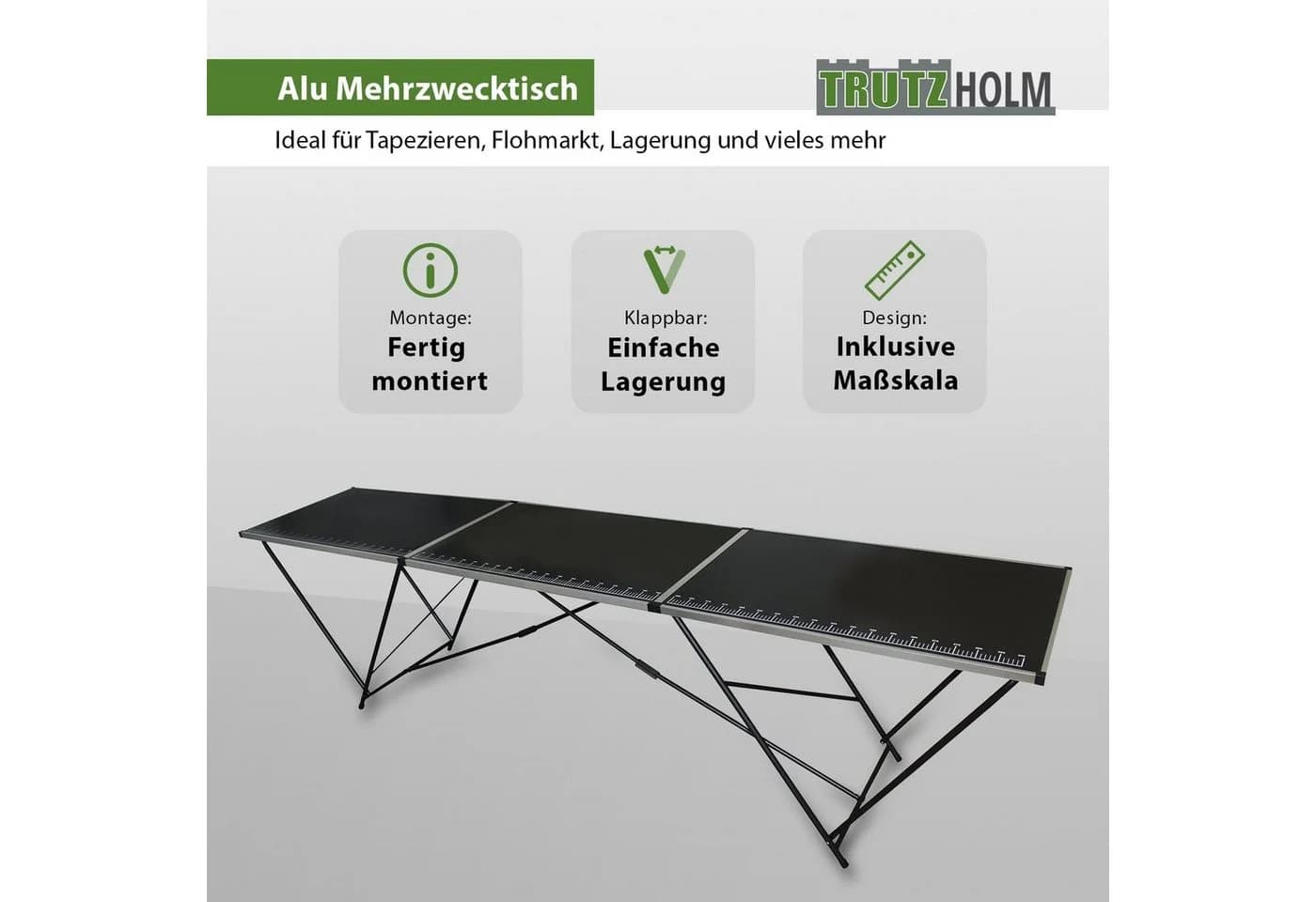 TRUTZHOLM Tapeziertisch Klappbar Schwarz Aluminium-Rahmen