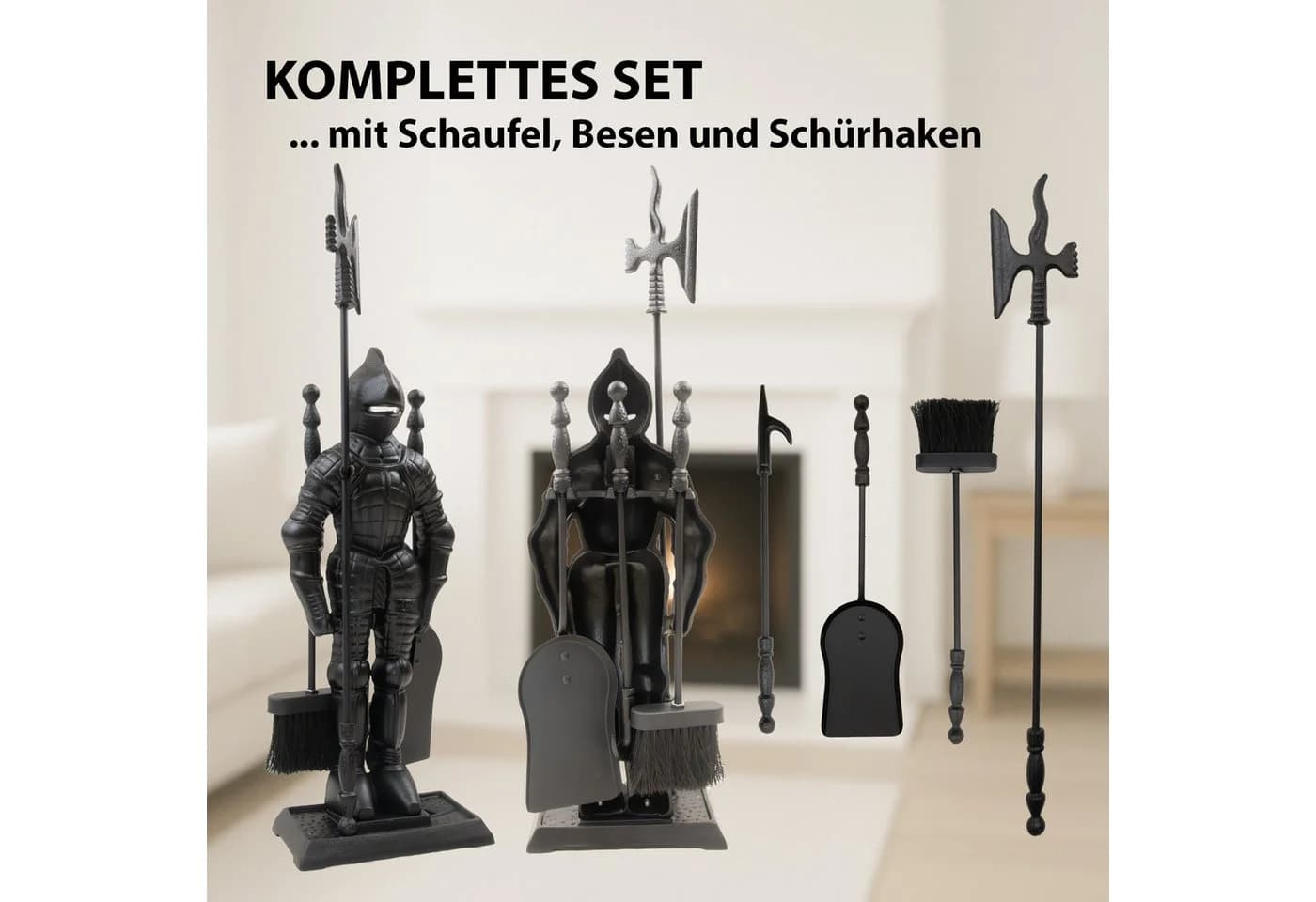 TRUTZHOLM Kamingarnitur Ritter 4-teilig Schaufel, Besen, Schürhaken, Hellebarde - Bild 4