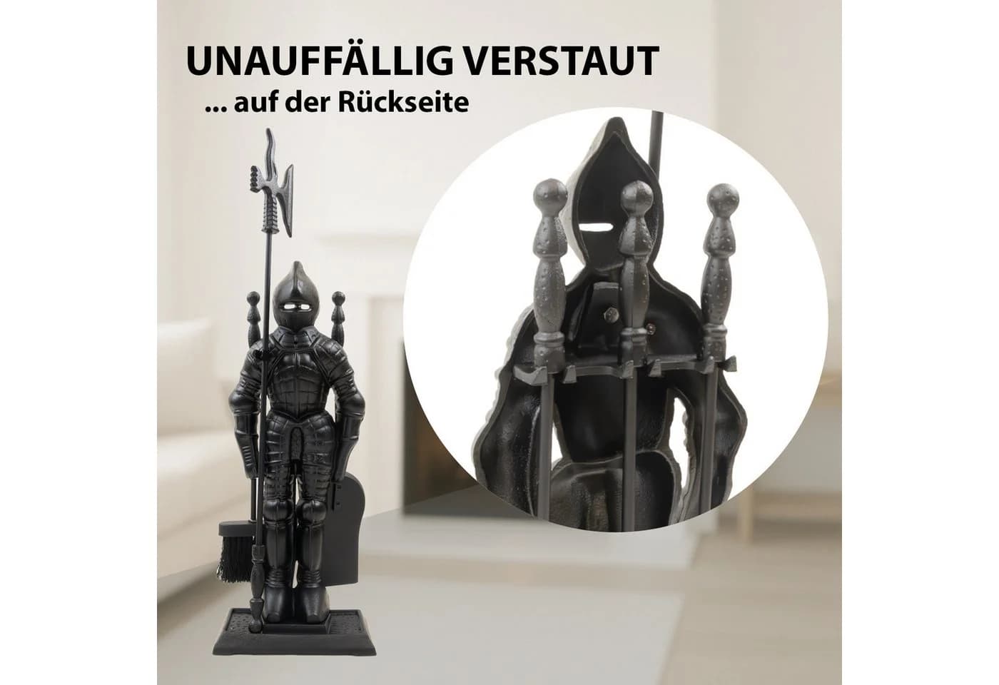 TRUTZHOLM Kamingarnitur Ritter 4-teilig Schaufel, Besen, Schürhaken, Hellebarde - Bild 5